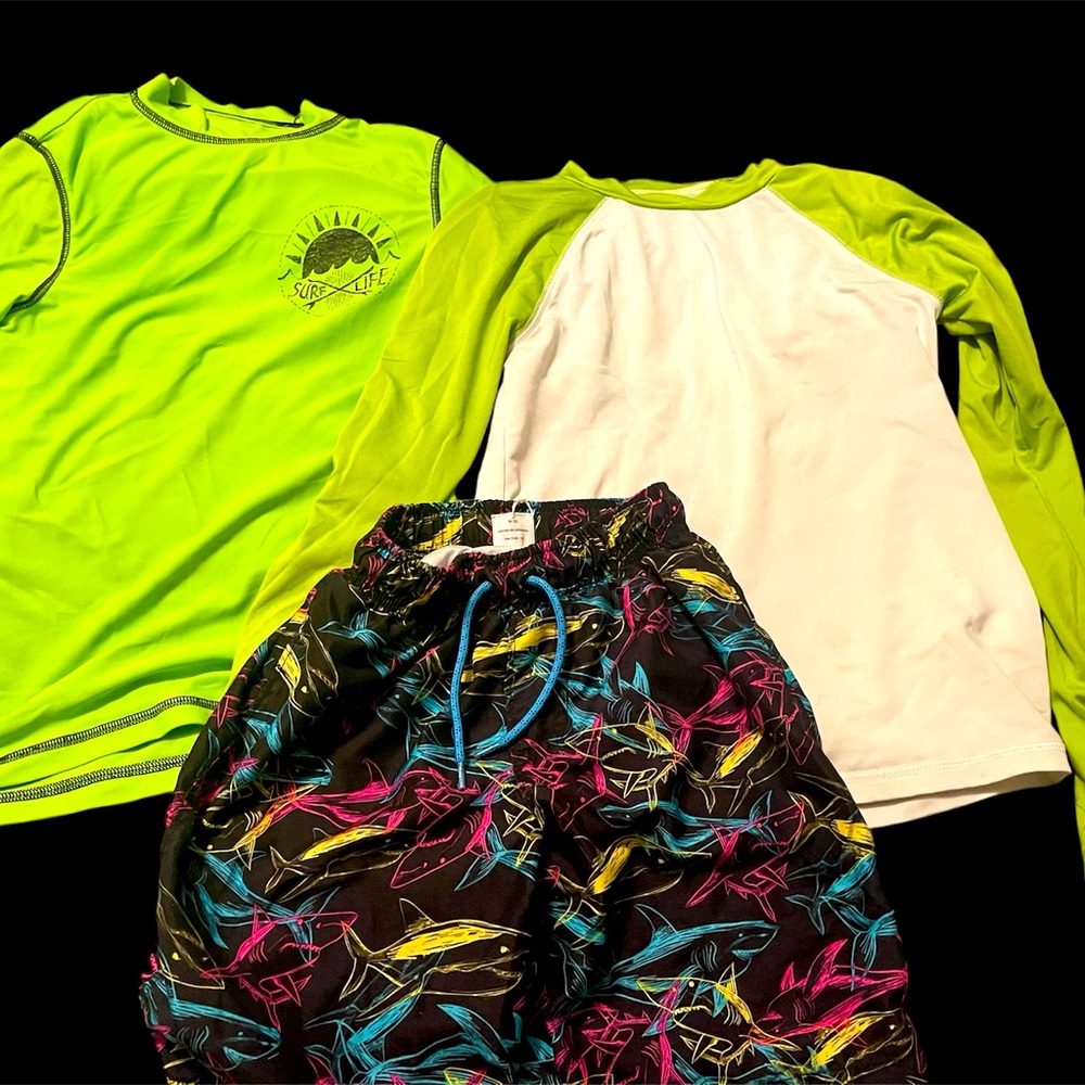 Boys swim trunks and rashguards set